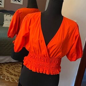 Tomato Red Semi cropped blouse…size S